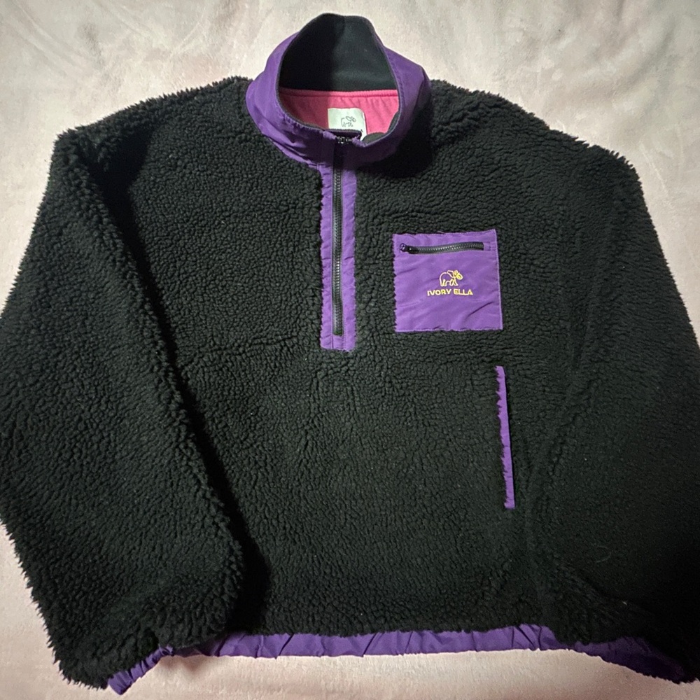Ivory Ella Black Fleece with Purple Trim